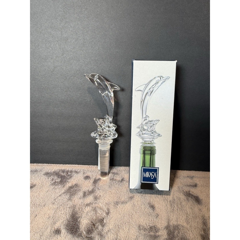 Mikasa Glass Dolphin Wine Bottle‎ Stopper Barware Accessory Gift Decor Wine New